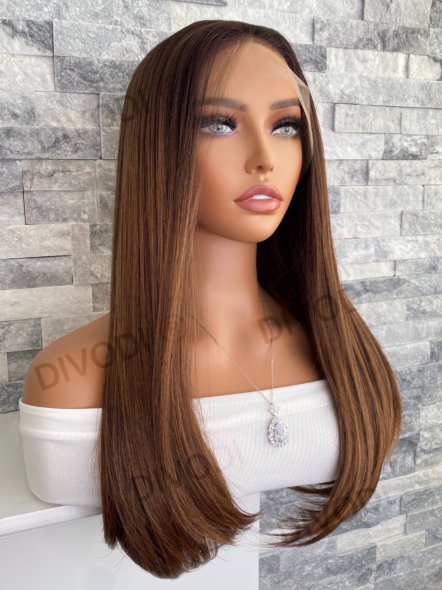 Sienna-Brown/Highlights Futura Fiber (13"x 3") Lace Front Wig