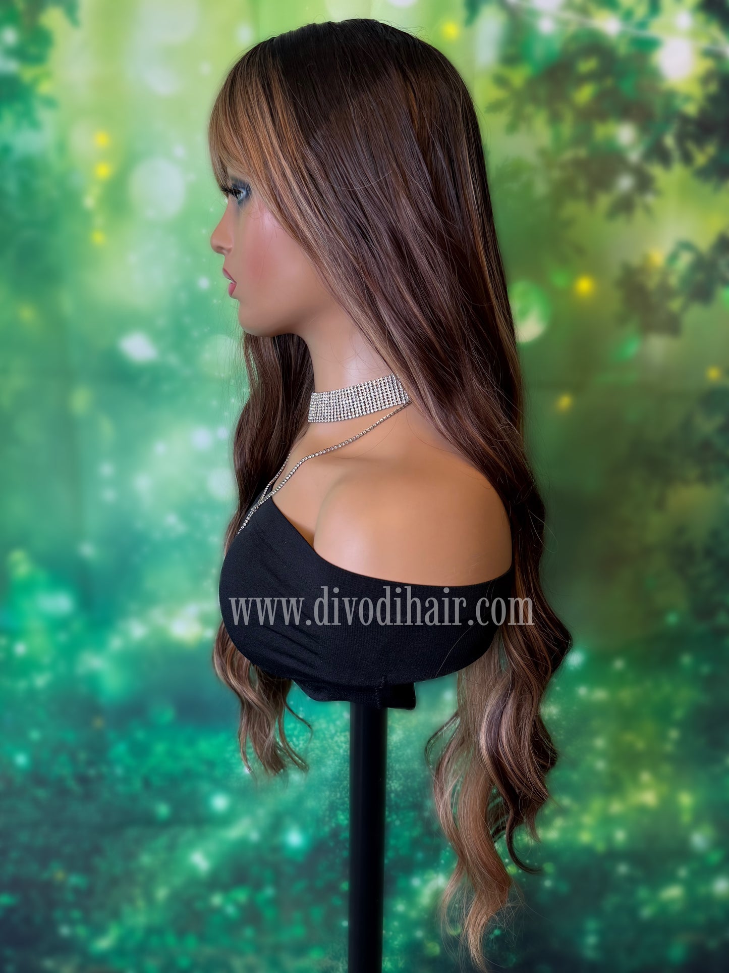 28" Brown Highlighted Wig – Open Weft Cap- DH312