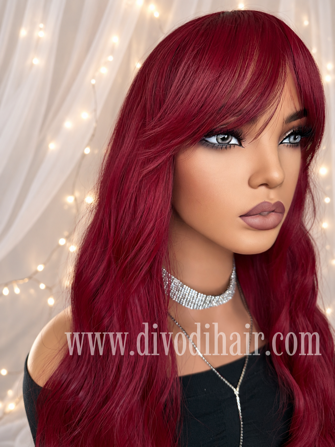 Deep Red Wig with Bangs-DH323