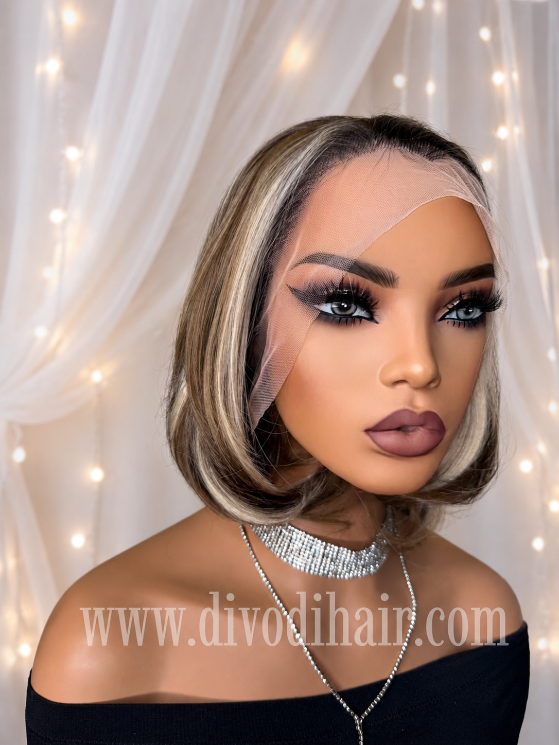 Rooted Brown Wig & Highlights – Heat Resistant Synthetic Fiber-DH342