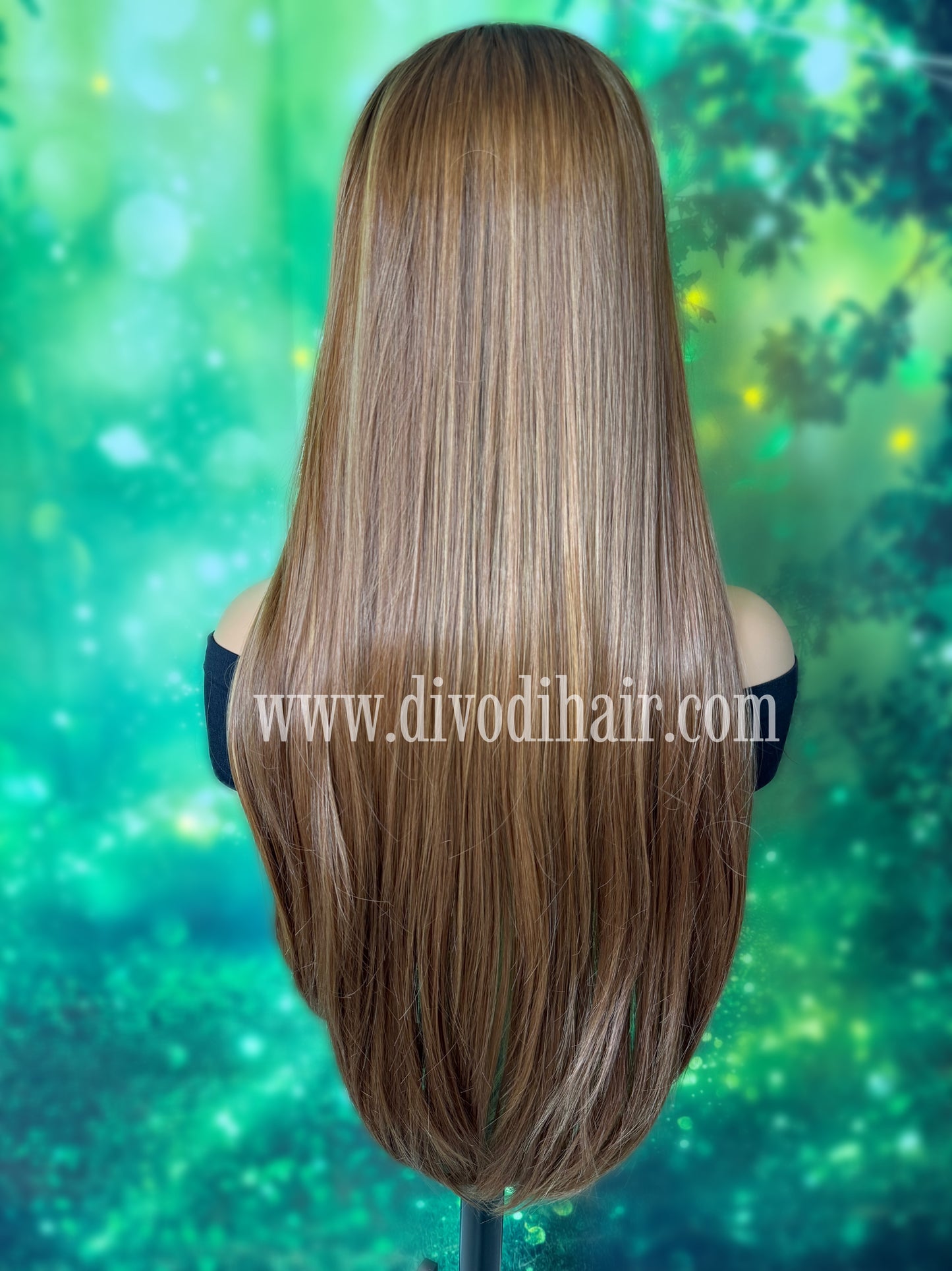 Long Brown Rooted Wig with Highlights-(13x3) Lace Front-DH328