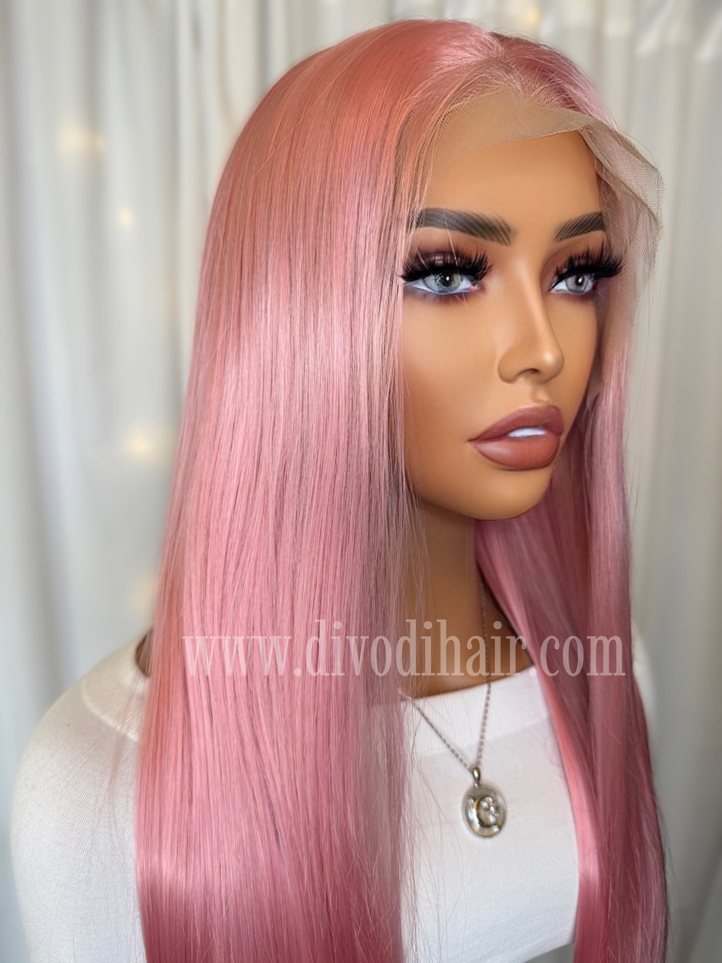 Pink-Futura Fiber-(13x6) Lace Front Wig-DH204