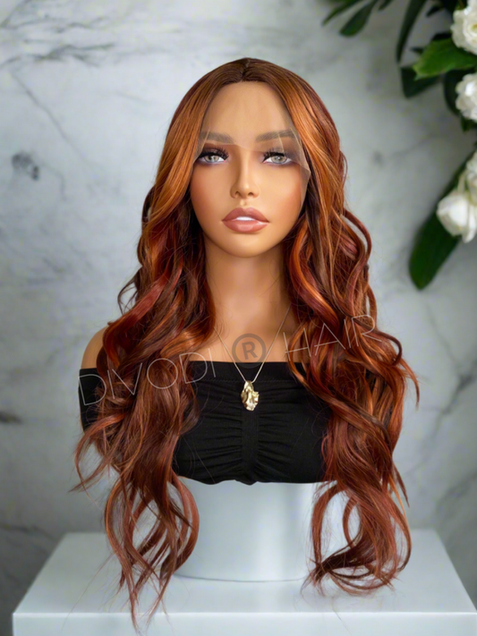 Raquel-Ombre Auburn Red Futura Fiber T-Part Lace Front Wig