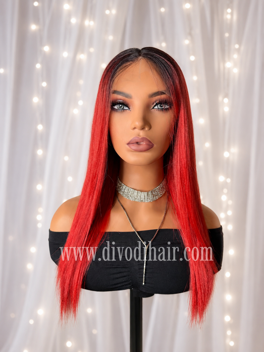 Rooted Red-T-Part Lace Front Wig-DH348
