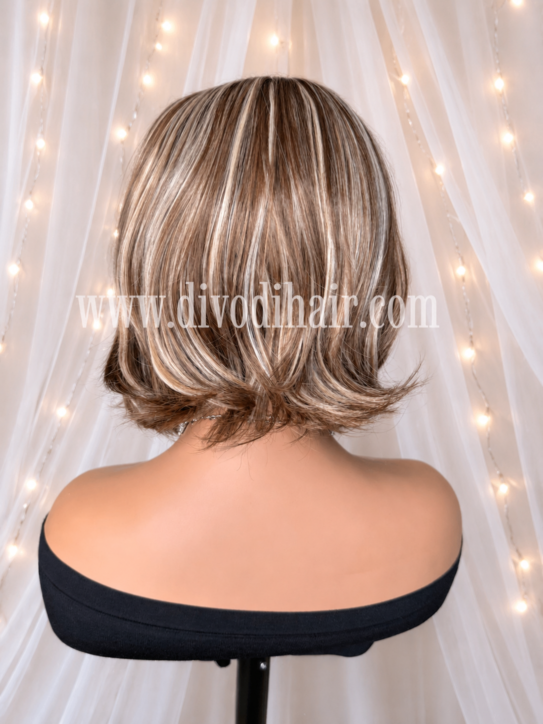 Rooted Brown Wig & Highlights – Heat Resistant Synthetic Fiber-DH342