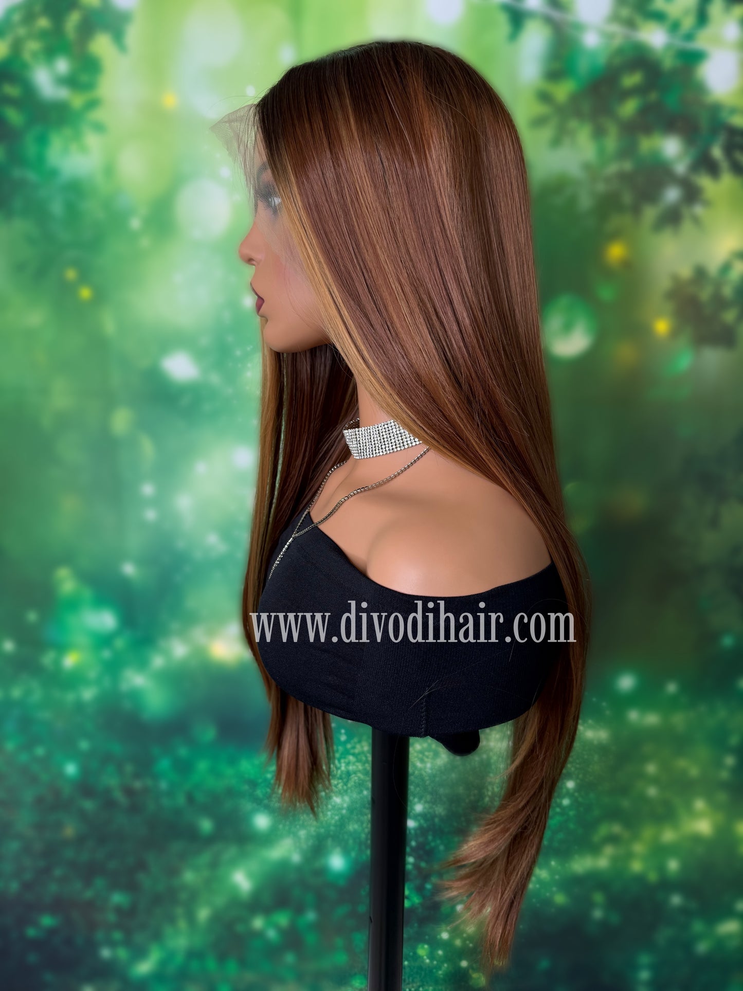 Long Brown Rooted Wig with Highlights-(13x3) Lace Front-DH328
