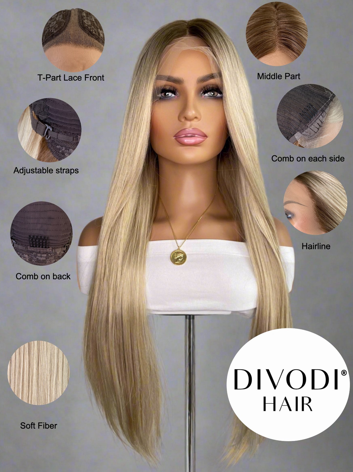 Lindsay-Blonde Futura Fiber T-Part Lace Front Wig