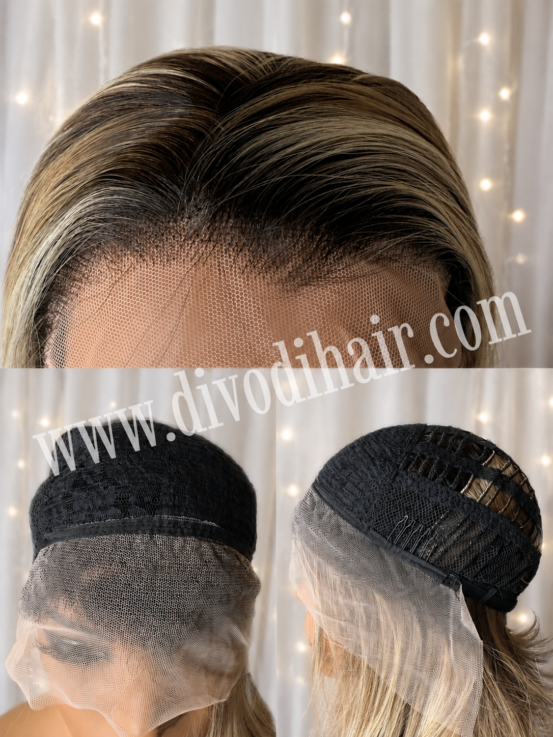 Rooted Brown Wig & Highlights – Heat Resistant Synthetic Fiber-DH342