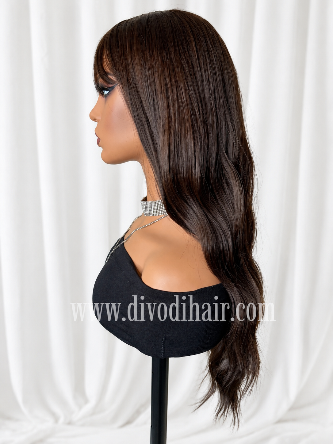 Brown Wavy Wig with Bangs-DH334