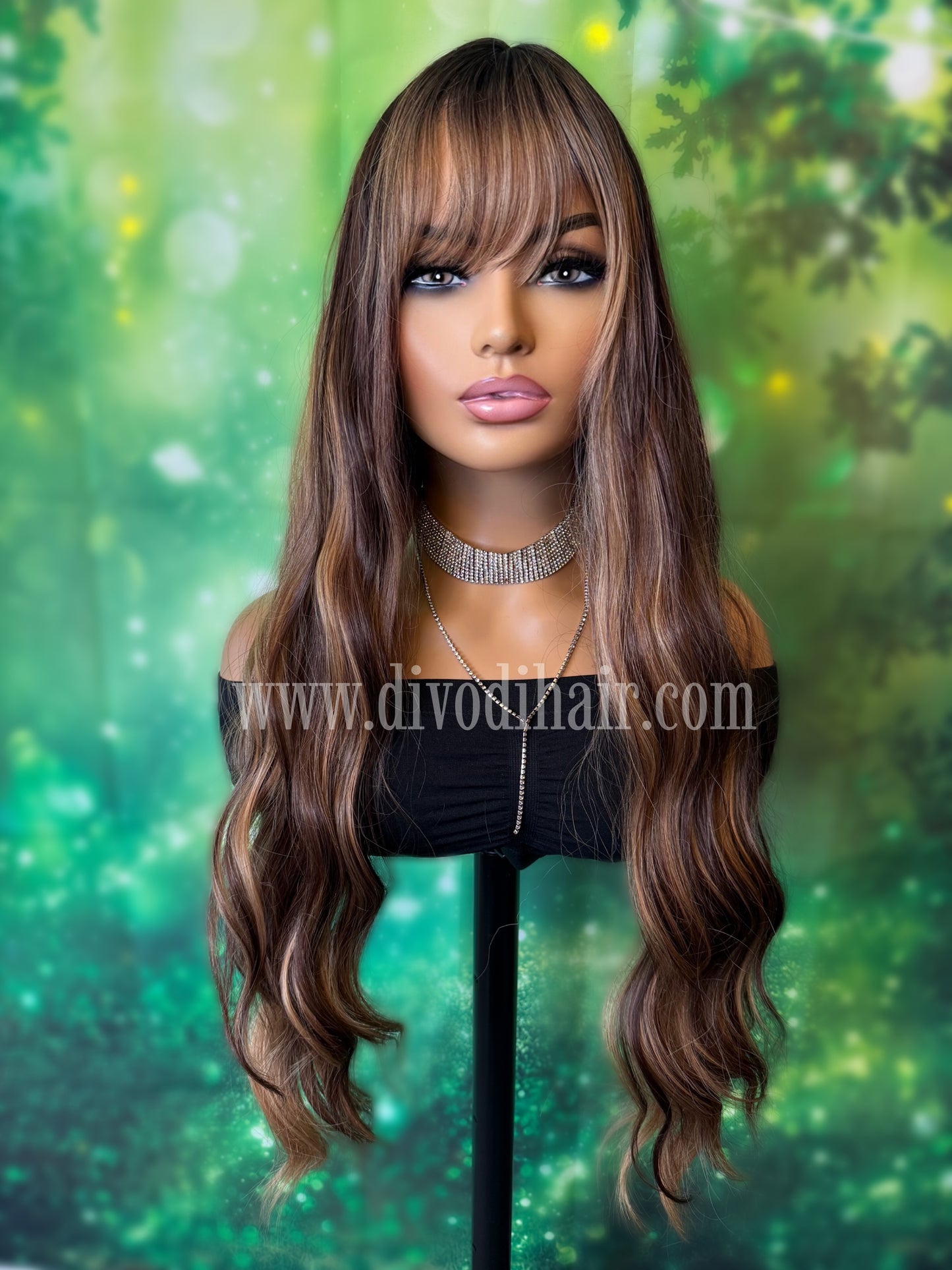 28" Brown Highlighted Wig – Open Weft Cap- DH312