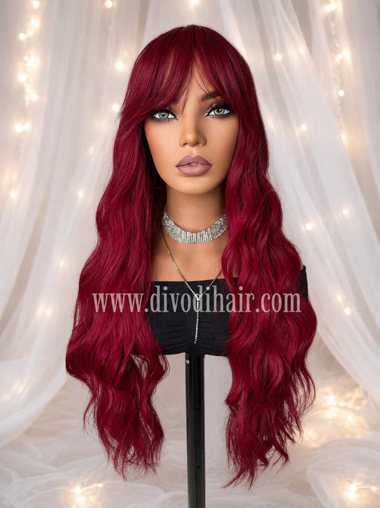 Deep Red Wig with Bangs-DH323