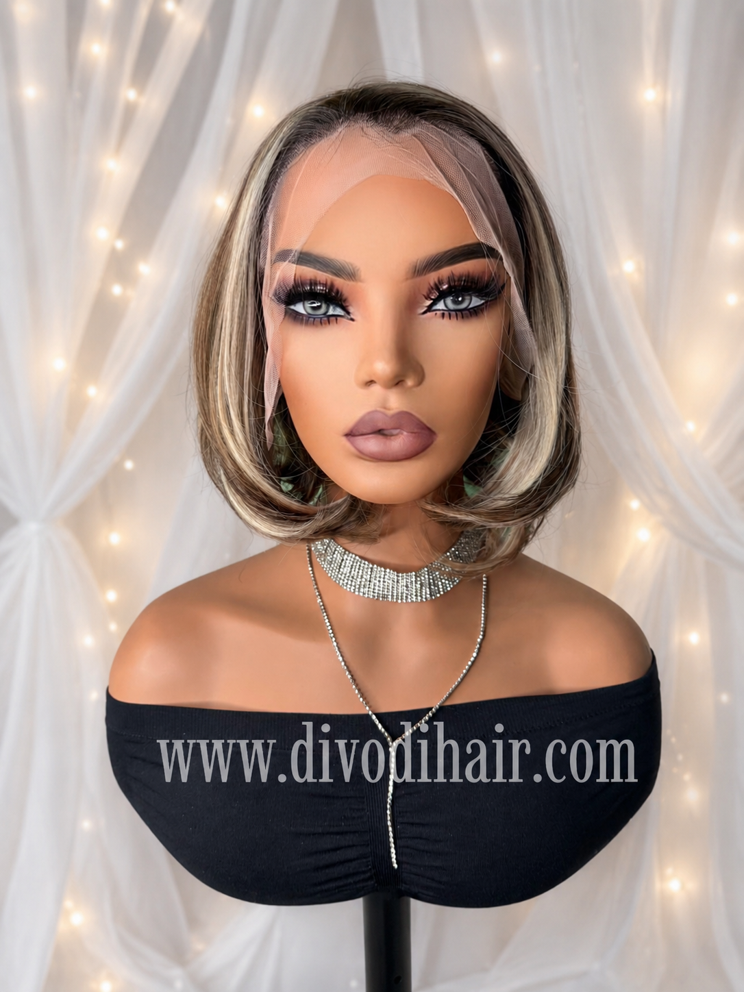 Rooted Brown Wig & Highlights – Heat Resistant Synthetic Fiber-DH342