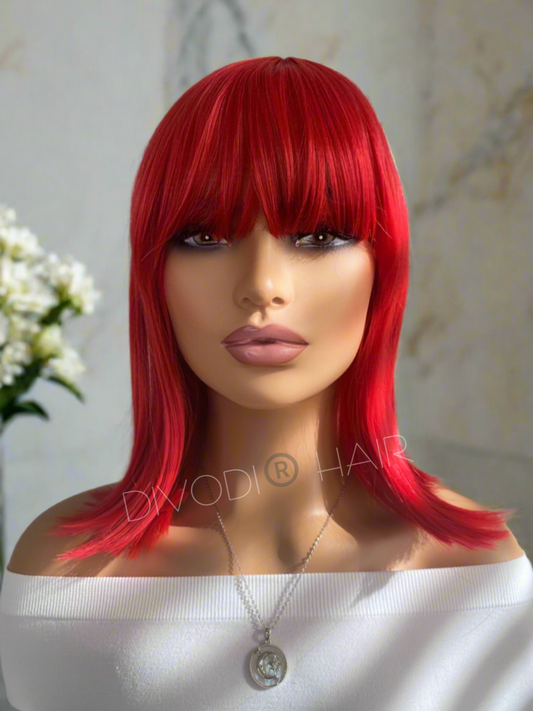 Ruby-Red with Bangs Non-Lace Wig