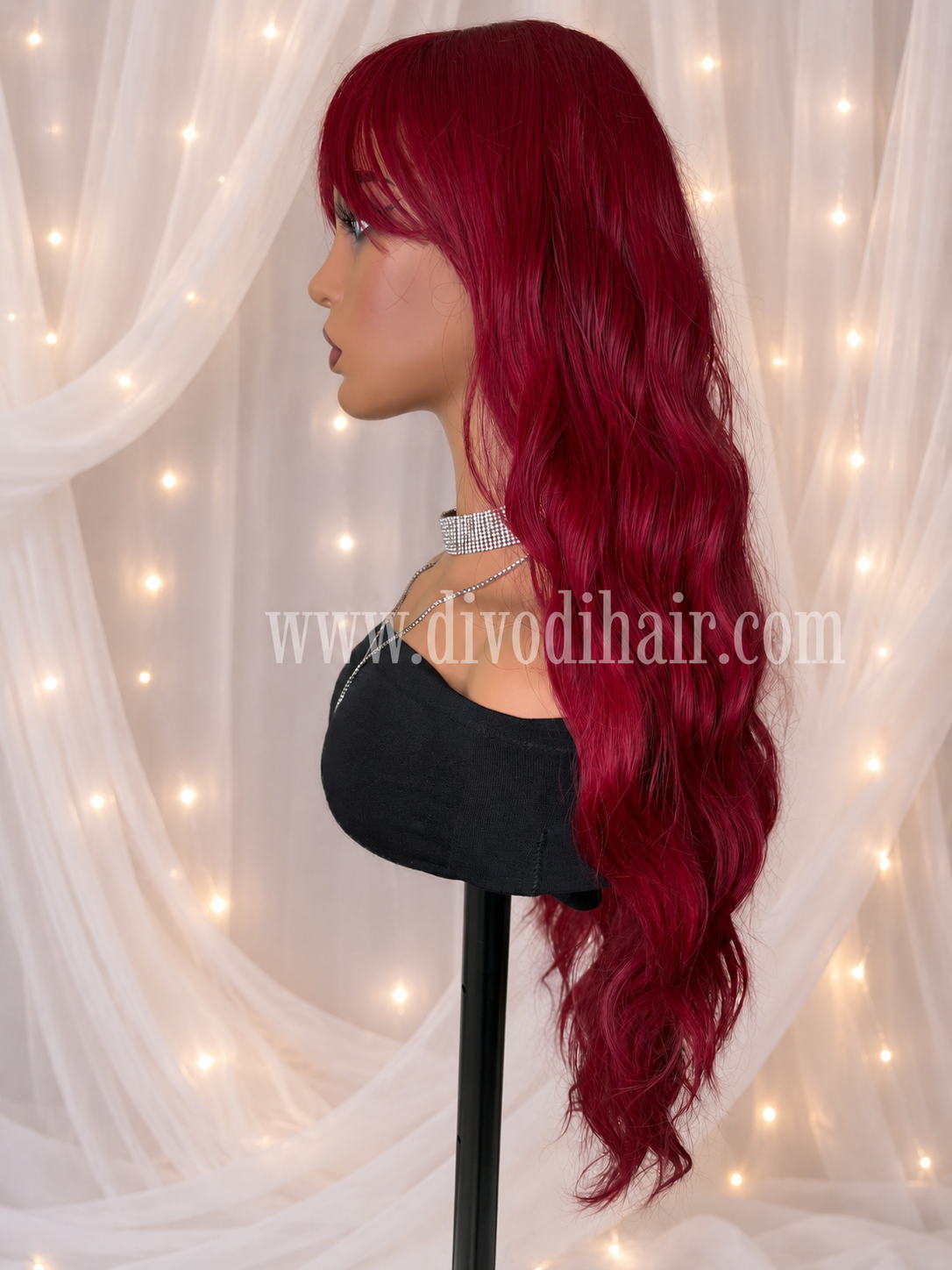 Deep Red Wig with Bangs-DH323