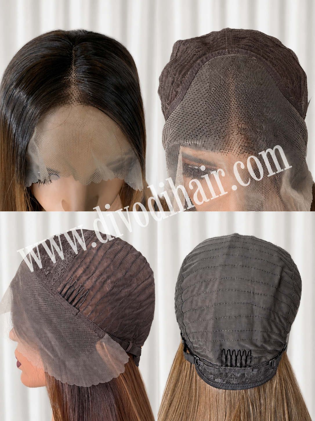 Long Brown Rooted Wig with Highlights-(13x3) Lace Front-DH328