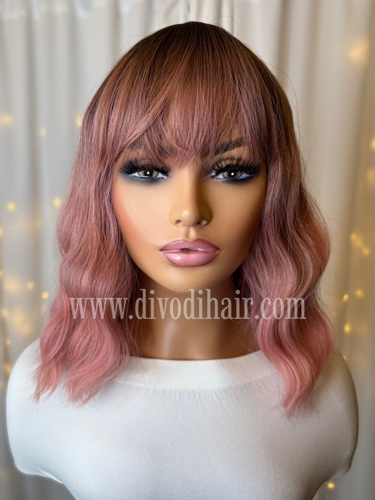 May-Ombre Pink with Bangs Non-Lace Wig