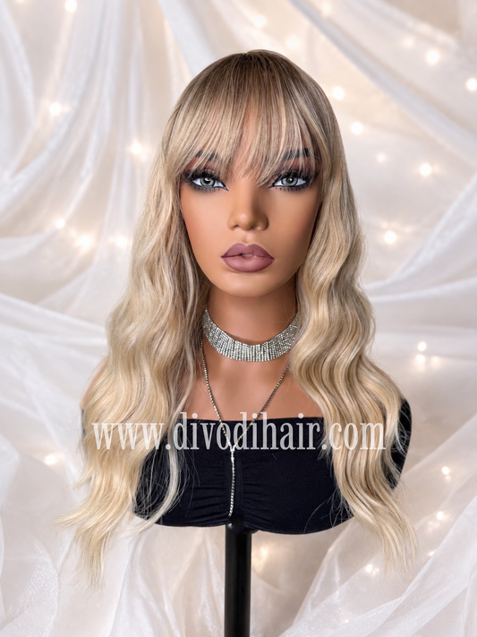 Ombre Blonde Wavy Wig with Bangs-DH340