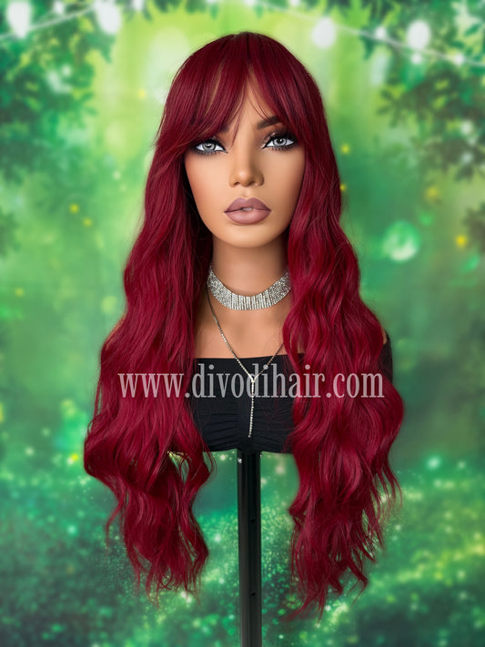 Deep Red Wig with Bangs-DH323