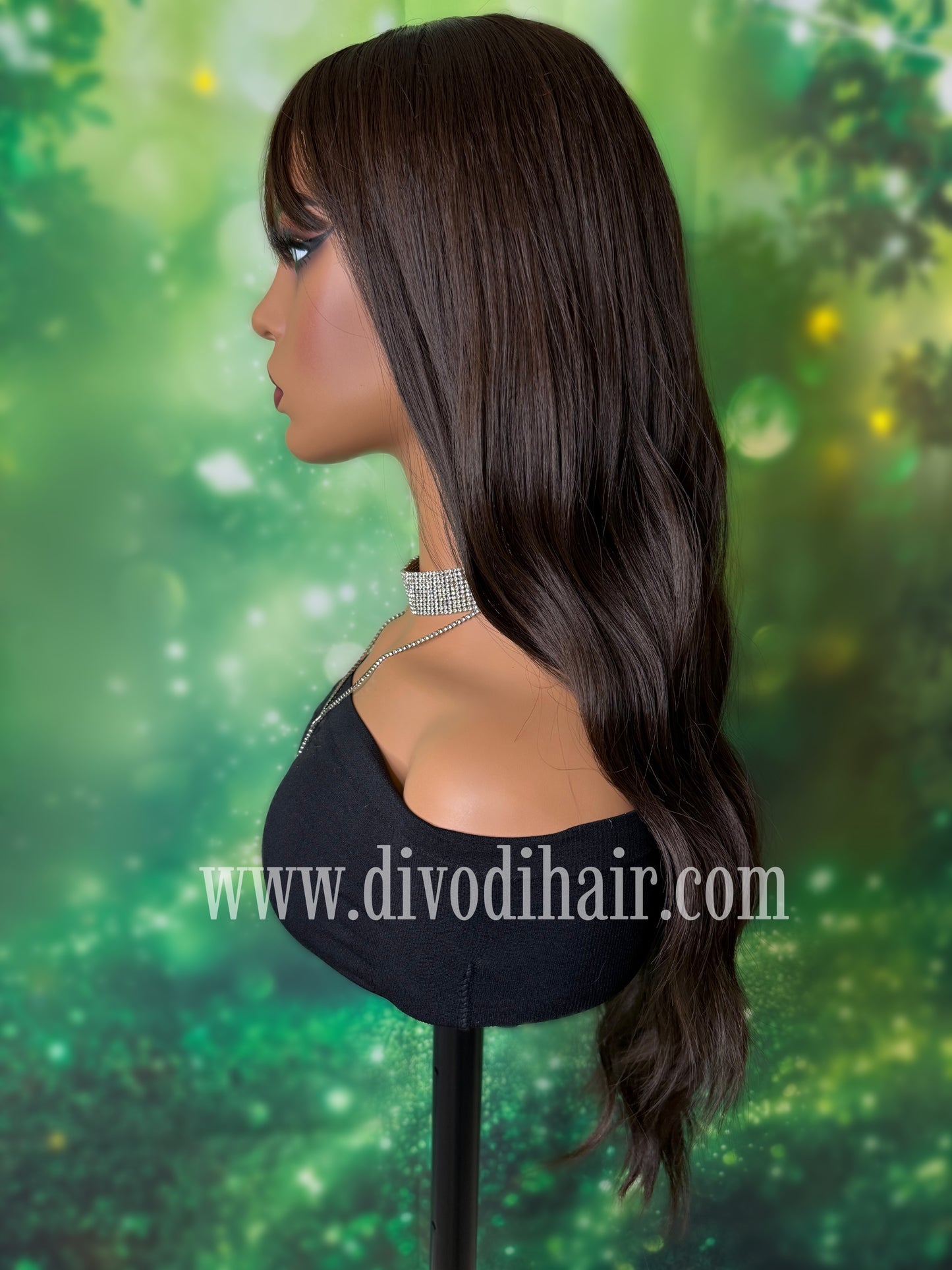 Brown Wavy Wig with Bangs-DH334