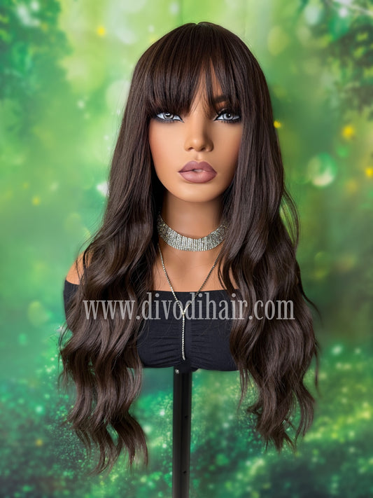 Brown Wavy Wig with Bangs-DH334