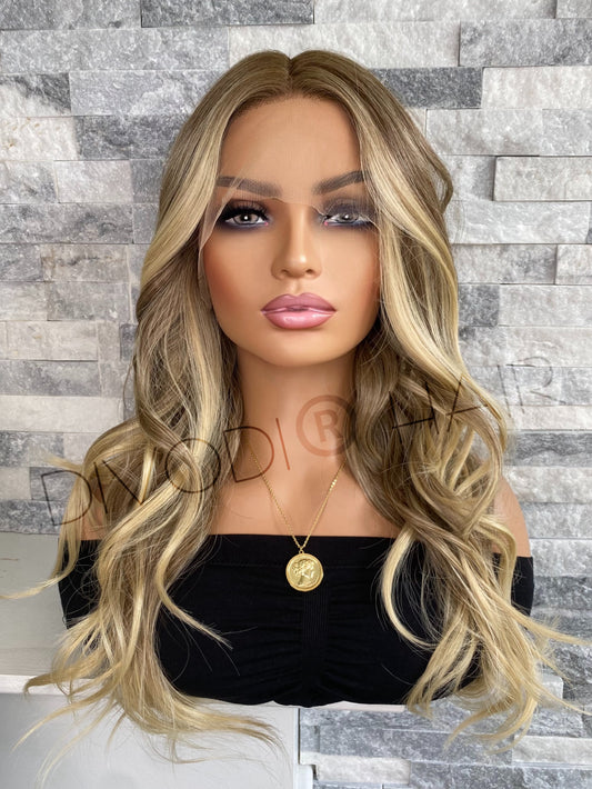 Kay-Dark Blonde/Highlights Futura Fiber T-Part Lace Front Wig