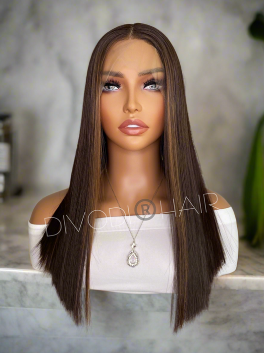 Olivia-Brown/Highlights Futura Fiber (13"x3") Lace Front Wig