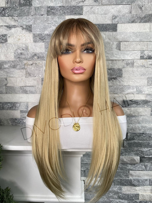 Tiara-Ombre Blonde with Bangs Futura Fiber (13x3) Lace Front