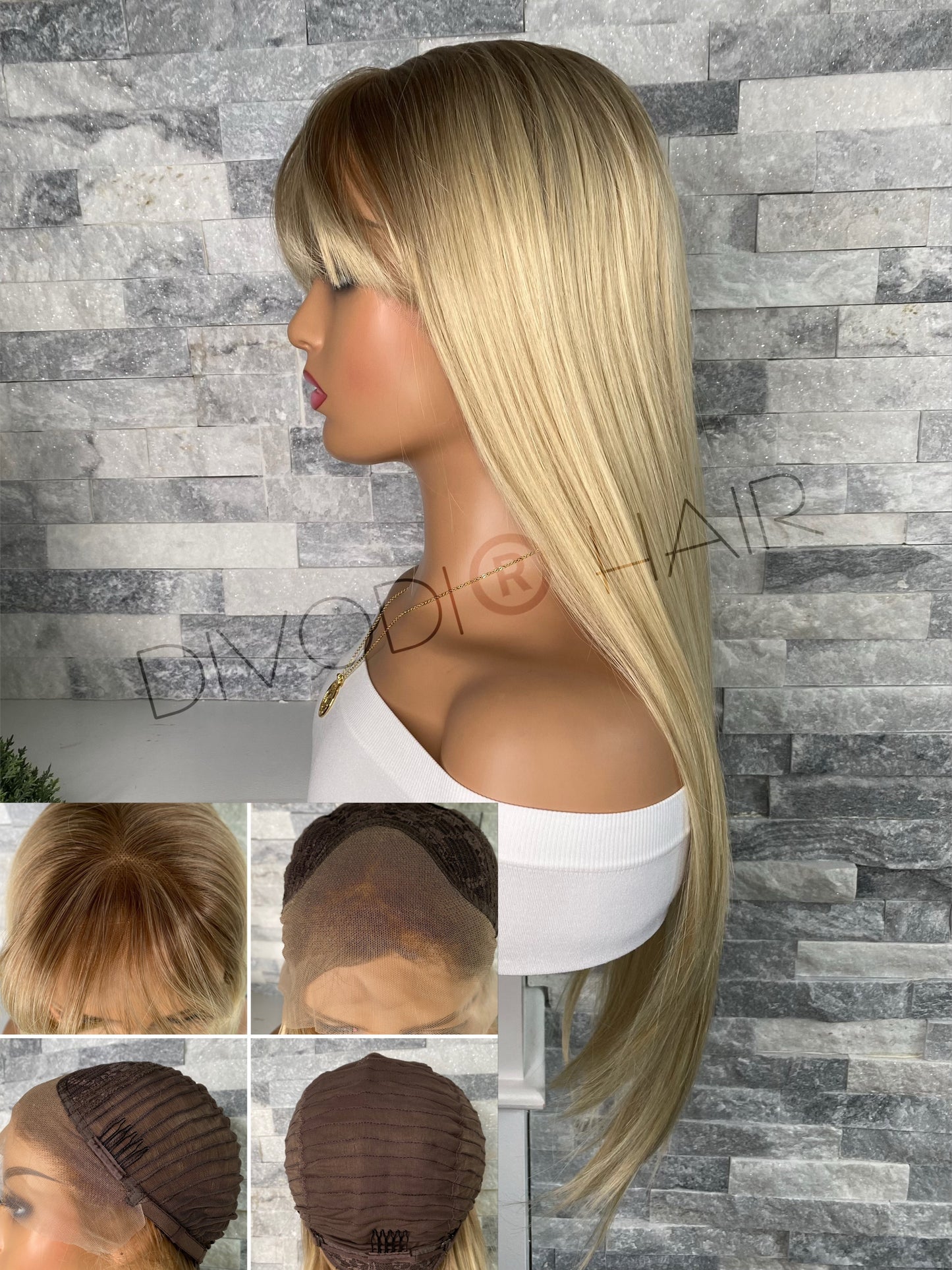 Tiara-Ombre Blonde with Bangs Futura Fiber (13x3) Lace Front