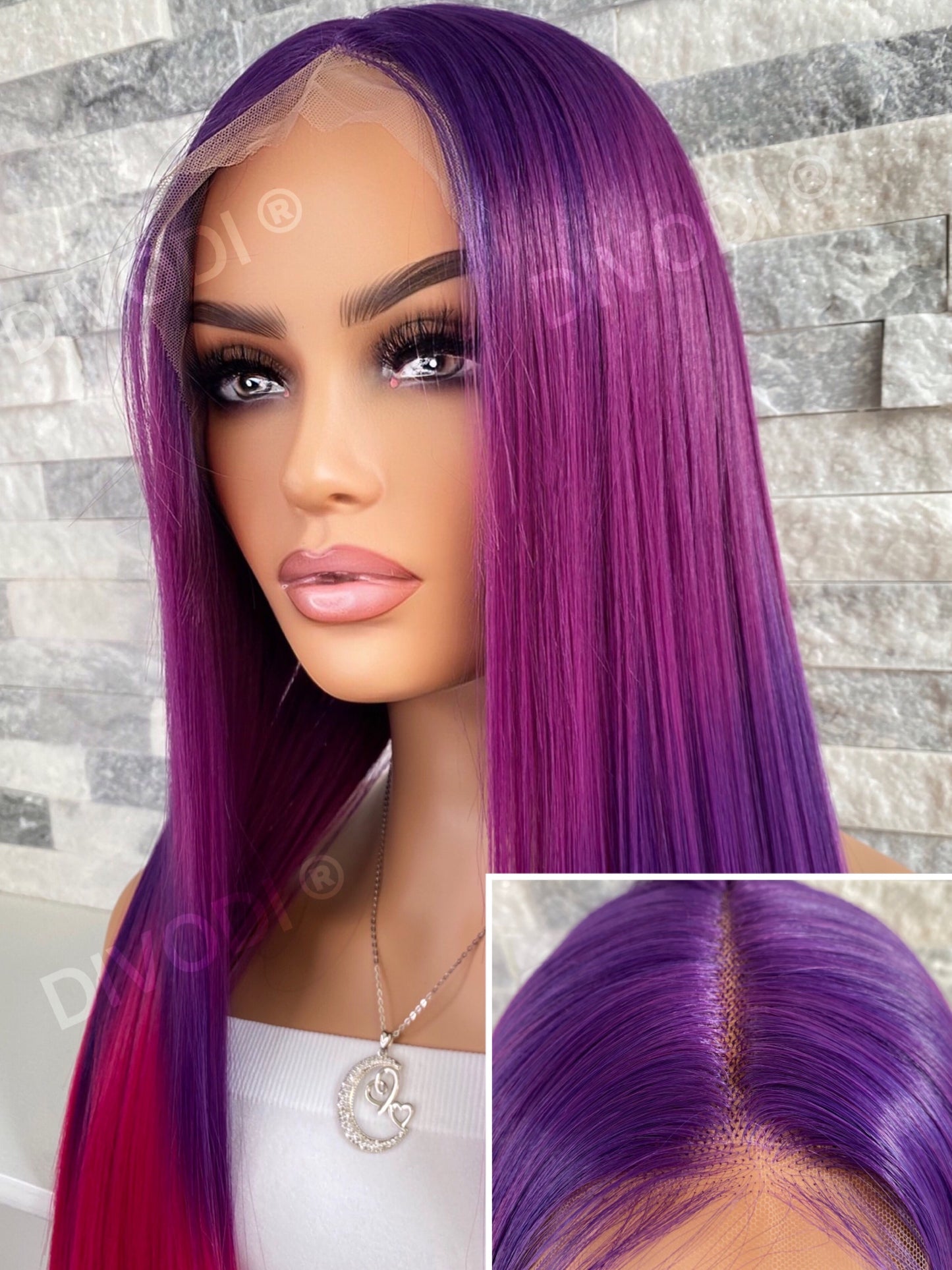 Melody-Purple/Fuchsia Blend Futura Fiber T-Part Lace Front Wig