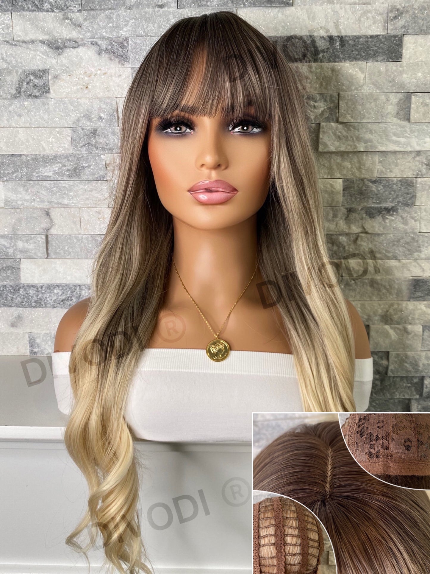 April-Ombre Blonde-with Bangs-Non-Lace Wig