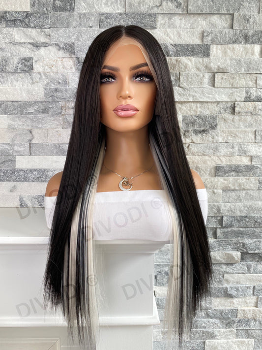 Nala-Black/Gray Futura Fiber T-Part Lace Front Wig