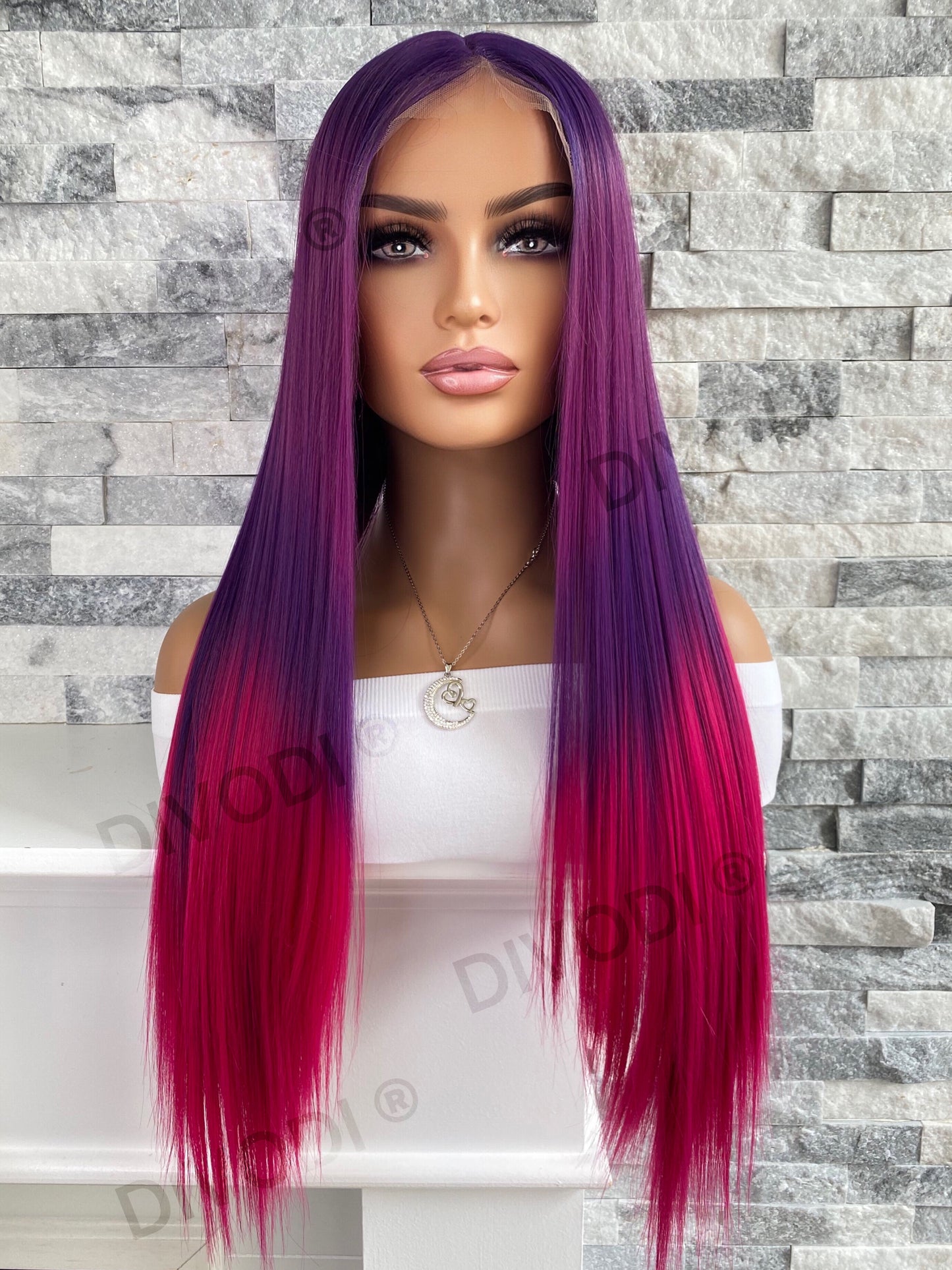 Melody-Purple/Fuchsia Blend Futura Fiber T-Part Lace Front Wig