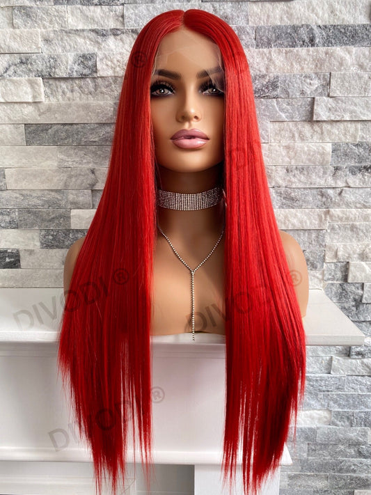 Scarlet-Red Futura Fiber T-Part Lace Front Wig