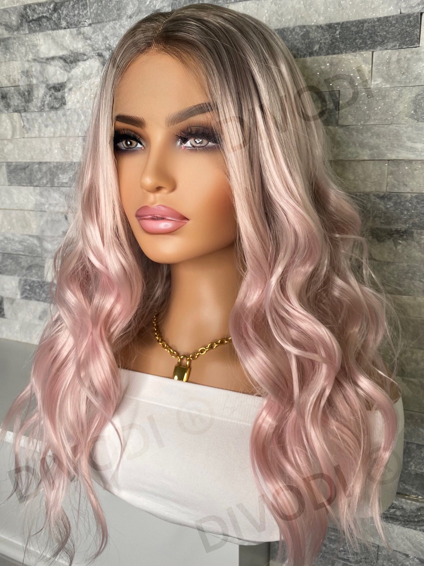 Beth-Ombre Pink Shiny-T-Part Lace Front Wig